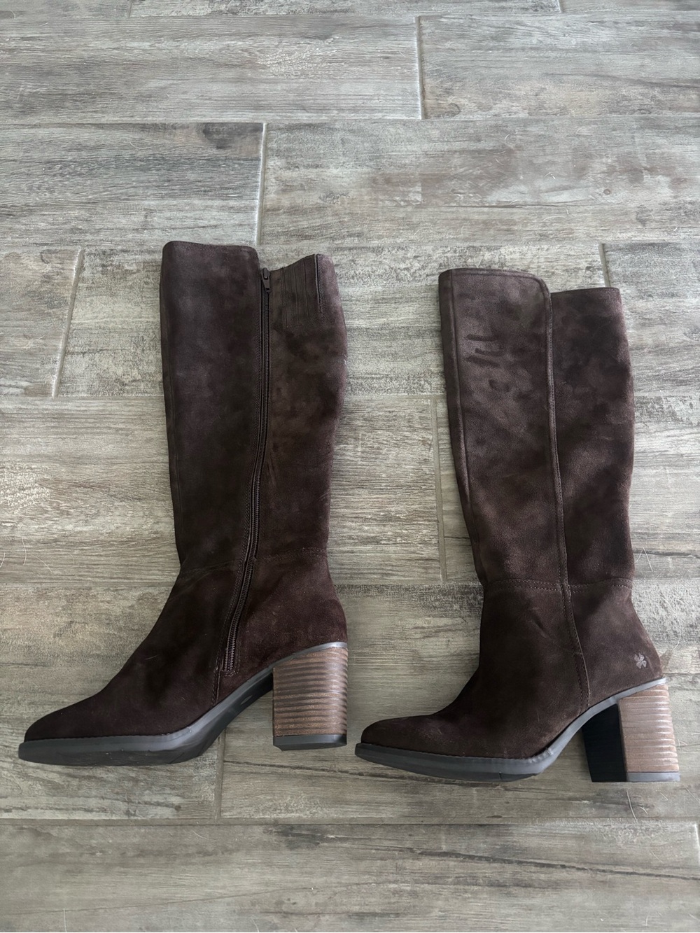 Lucky Brand Dark Brown Suede Block Heel Boots